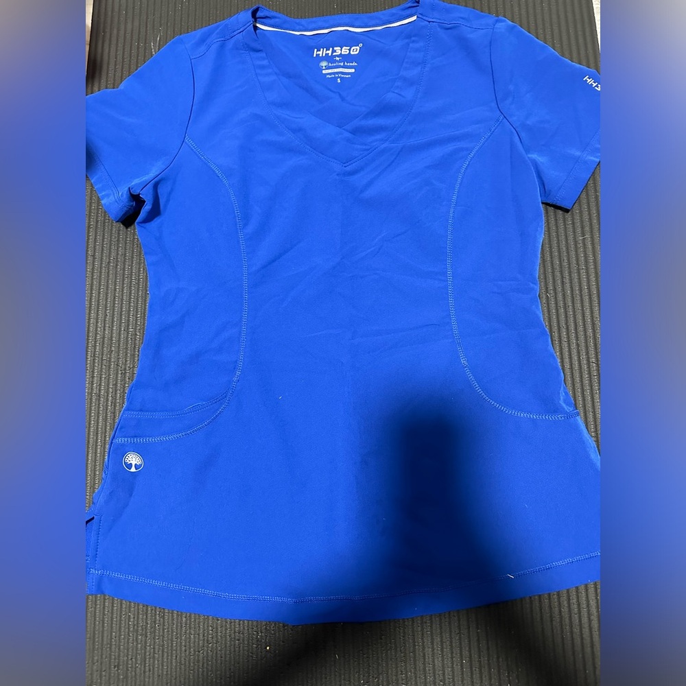 4 blue scrub tops